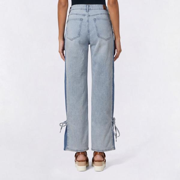 Juniors Gogo Jeans Color Block Side Panel Wide Leg Tie Pants alternate view